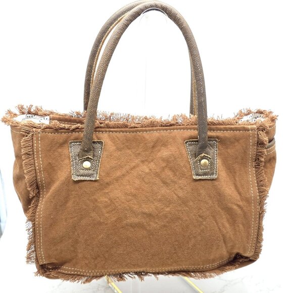 Myra Bag Tote Handbag Womens Brown Canvas Leather Trim Tapestry Boho Zip Top - Picture 11 of 15